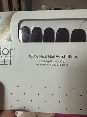 Color Street Black Nail Strips with Pink Sparkle Glitter